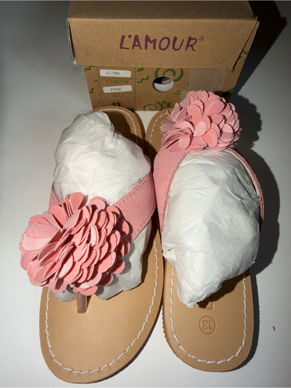 L'Amour Pink Floral T-Strap Sandals